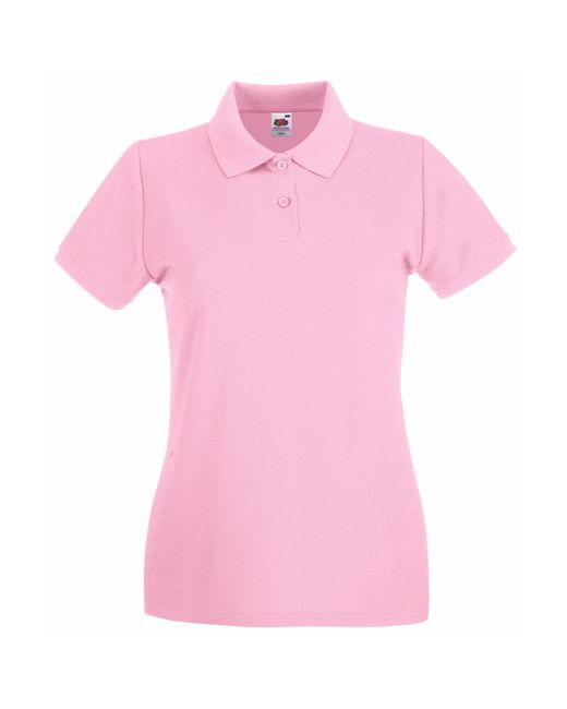 Fruit Of The Loom Pink Ladies Lady-Fit Premium Short Sleeve Polo Shirt (Light) Cotton