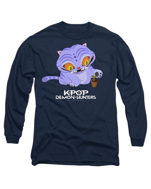 K-Pop Demon Hunters Blue Adult Cute Derpy Tiger Long-Sleeved T-Shirt