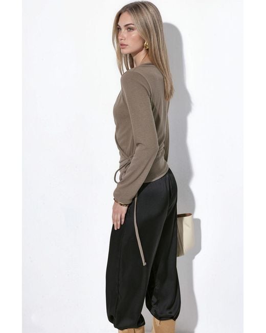 Busem Gray Belted Ribbed Knit Cardigan