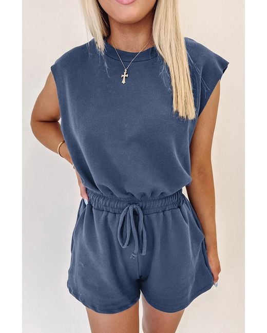 Azura Exchange Ontspannen Pasvorm Korte Mouwen Jumpsuit in het Blue