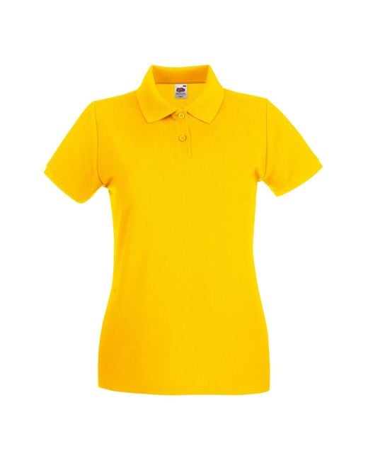 Fruit Of The Loom Yellow Ladies Lady-Fit Premium Short Sleeve Polo Shirt (Sunflower)