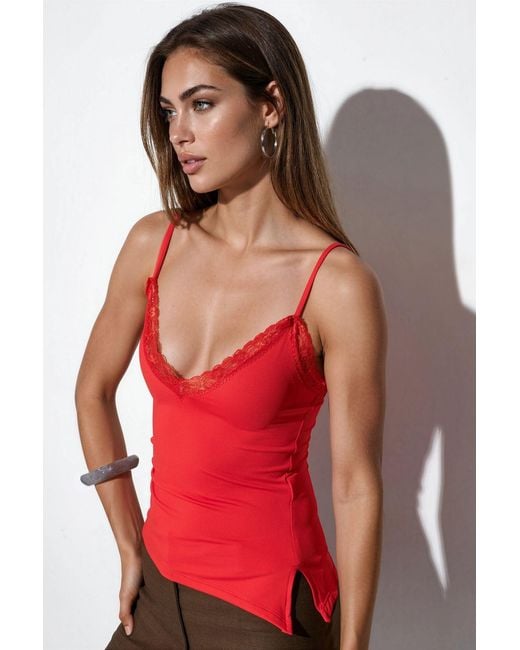 Busem Red Fitted Crop Cami Top With Embroidery