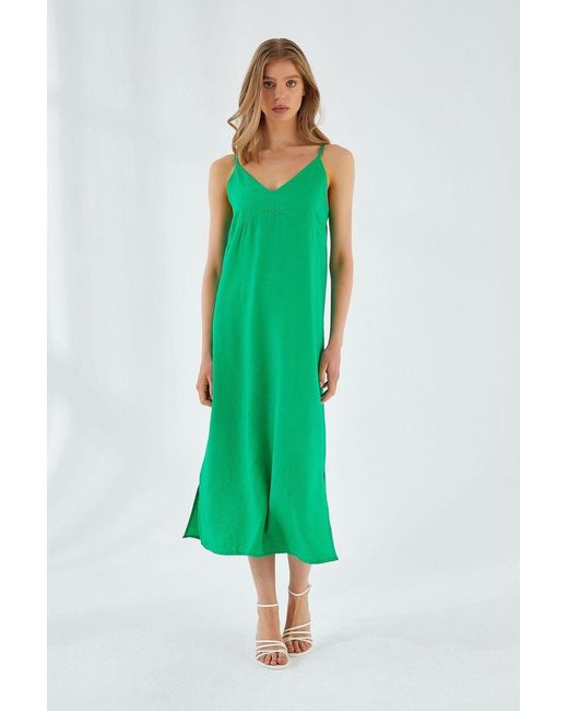 MixRay V-Hals Split Midi-Jurk in het Green