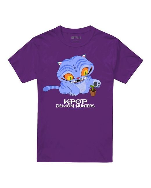 K-Pop Demon Hunters Purple Adult Cute Derpy Tiger T-Shirt