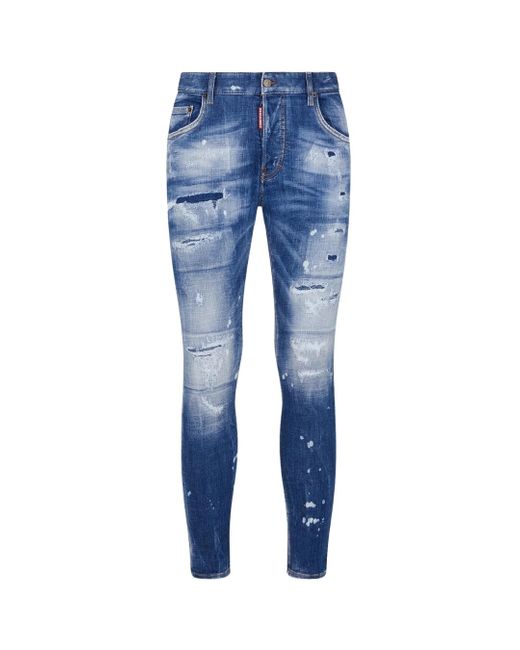 DSquared² Blue Super Twinky Jean Faded Reinforced Ripped Jeans Cotton for men