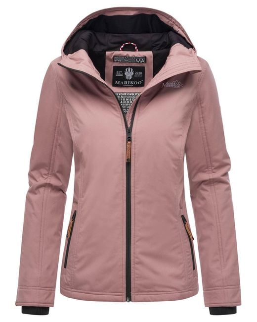 Marikoo Pink Damen Übergangsjacke Leichte Wind- Und Wasserabweisende Jacke Mit Kapuze Mauve