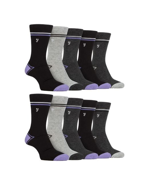 Farah Black 10 Pair Multi-Pack Bright Bamboo Socks for men
