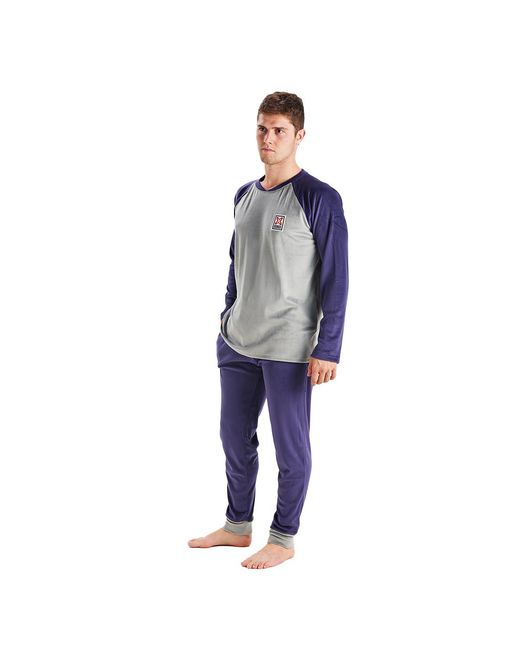 Munich Blue Long-Sleeved Round-Neck Velvet Pajamas Mu3 for men