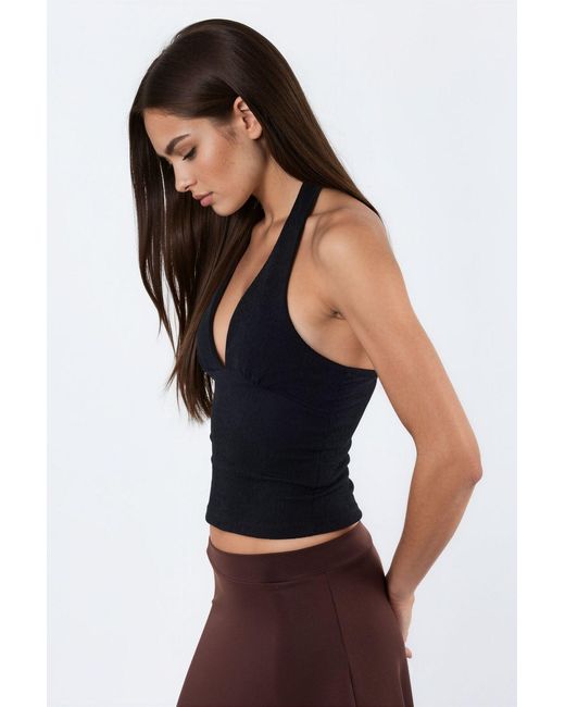 Busem Black Fitted Halter Crop Blouse With Cut-Out Detail