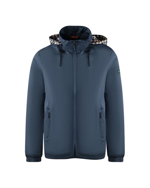 Aquascutum Blue Plain Hide Hood Lightweight Jacket for men