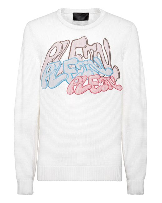 Philipp Plein Pullover Ronde Hals Bombing Graffiti in het White voor heren