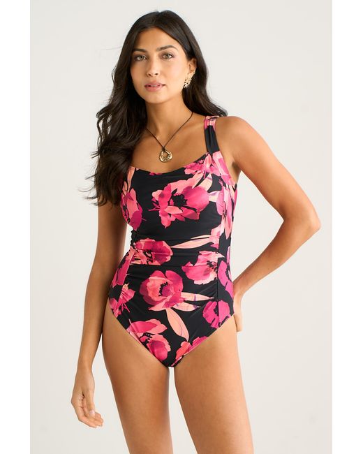 Gini London Red Floral Ring Detail Swimsuit