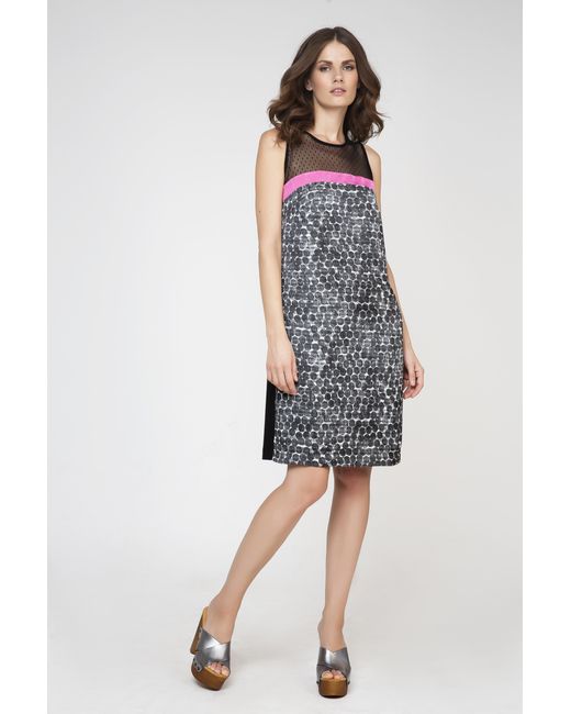 Conquista Mouwloze A-lijn Jurk Met Print in het Blue