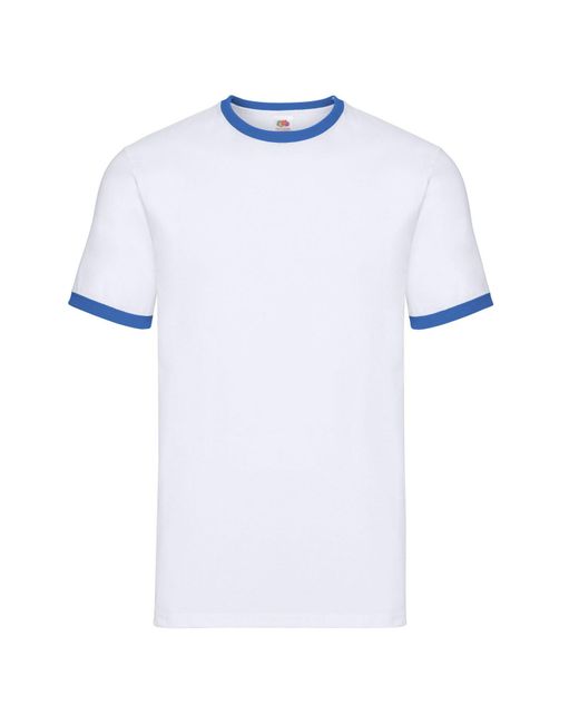 Fruit Of The Loom White Adult Ringer T-Shirt /Royal) Cotton