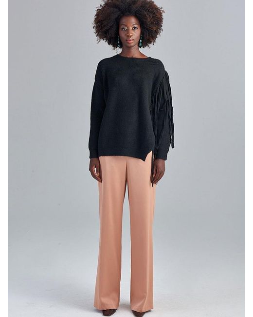 Rivus Satijnen Broek Met Wijde Pijpen En Elastische Taille in het Black