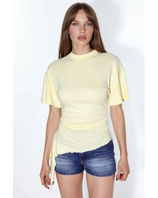Busem Oversized Crew Neck Draped Blouse in het White