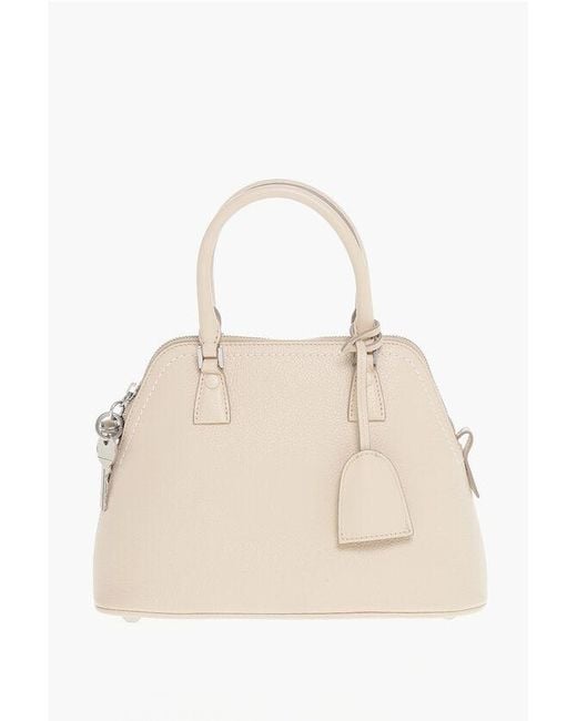Maison Margiela Natural Mm11 Hammered Leather Bag 5Ac With Canvas Detail