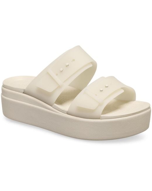 CROCSTM White Brooklyn Buckle Low Wedge Sandals