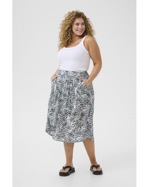 Kaffe Rok A-Shape Leaf Print Multi in het Blue