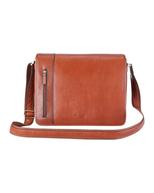 Infinity Leather Brown Genuine Laptop Satchel Messenger Shoulder Bag