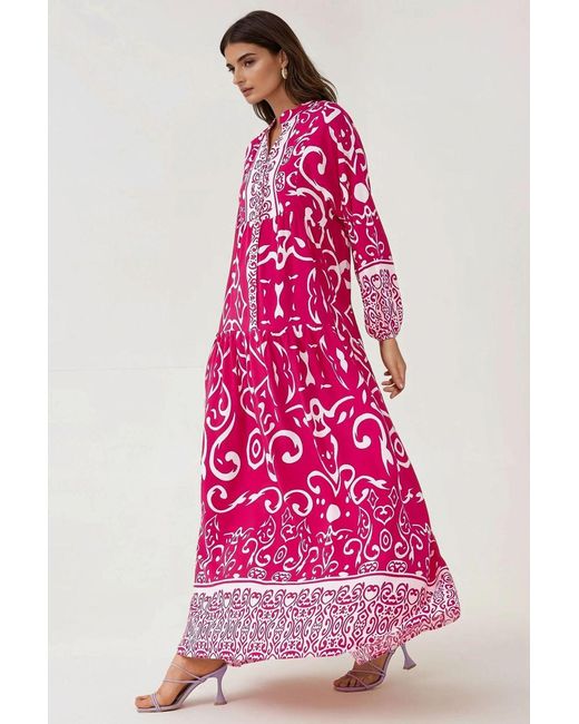 Hiccup Pink Printed Long Sleeve Viscose Maxi Dress