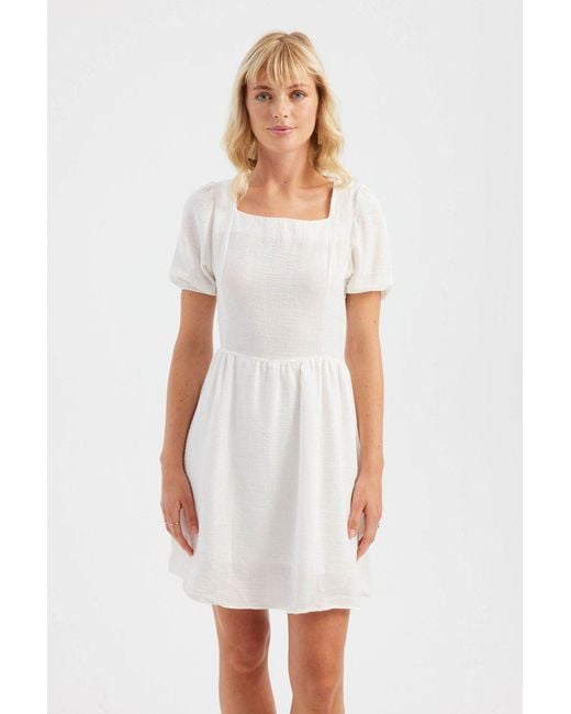 Hiccup White Square Neck Short Sleeve Mini Dress