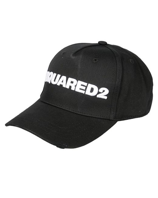 DSquared² Black Embroidered Logo Cap Cotton for men