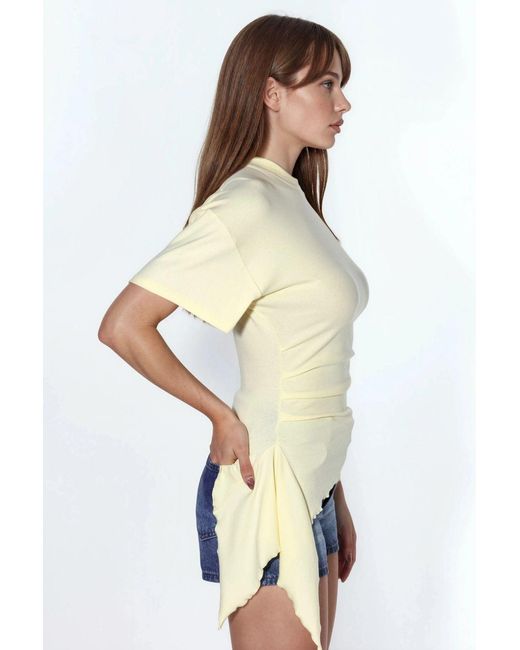 Busem Oversized Crew Neck Draped Blouse in het White