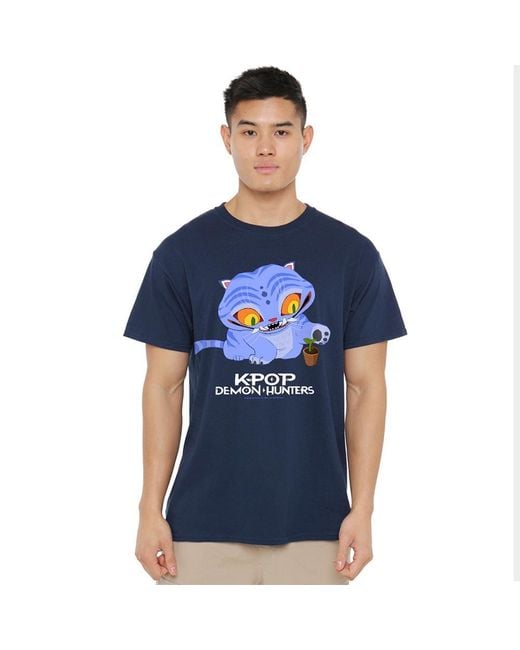 K-Pop Demon Hunters Blue Adult Cute Derpy Tiger T-Shirt