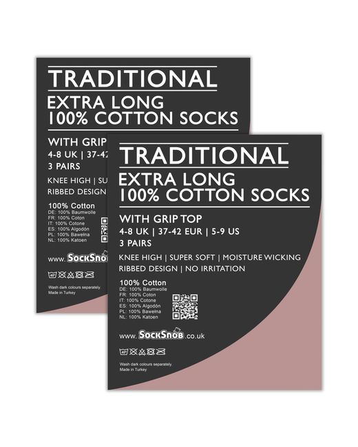 Sock Snob Blue 6 Pairs Ladies 100% Cotton Knee High Socks