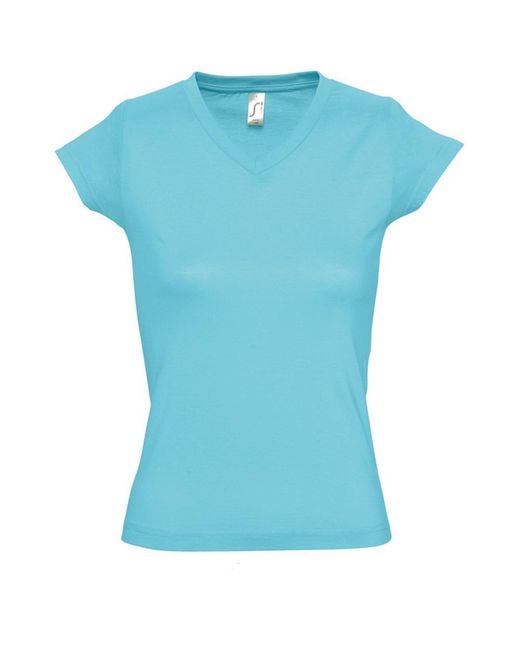 Sol's Blue Ladies Moon V Neck Short Sleeve T-Shirt Atoll)