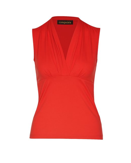 Conquista Rode Mouwloze Jersey Top Met V-hals – Stretchkatoenmix in het Red
