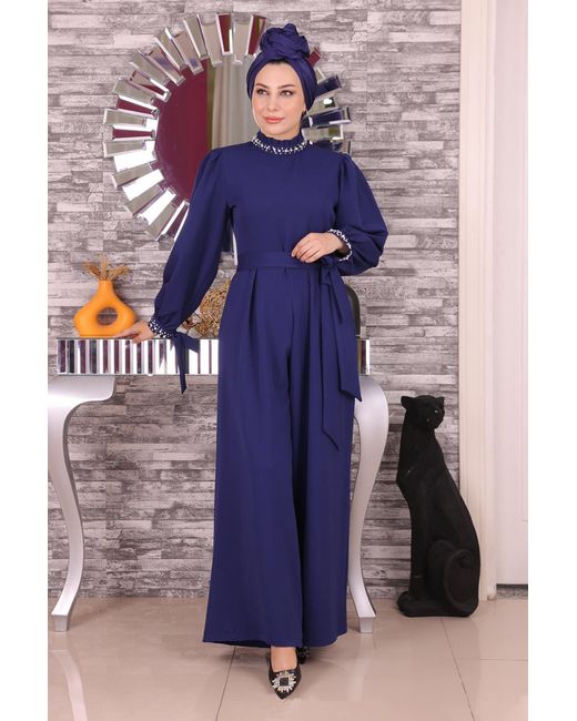 Moda Mihram Purple Inci Detailliertes Jumpsuit-Kleid