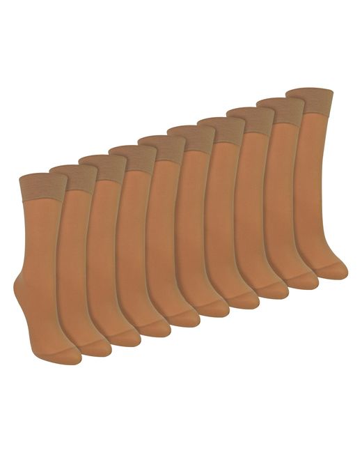 Sock Snob Brown 10 Pack Ladies Ankle High Pop Socks 15 Denier Lightweight Sheer