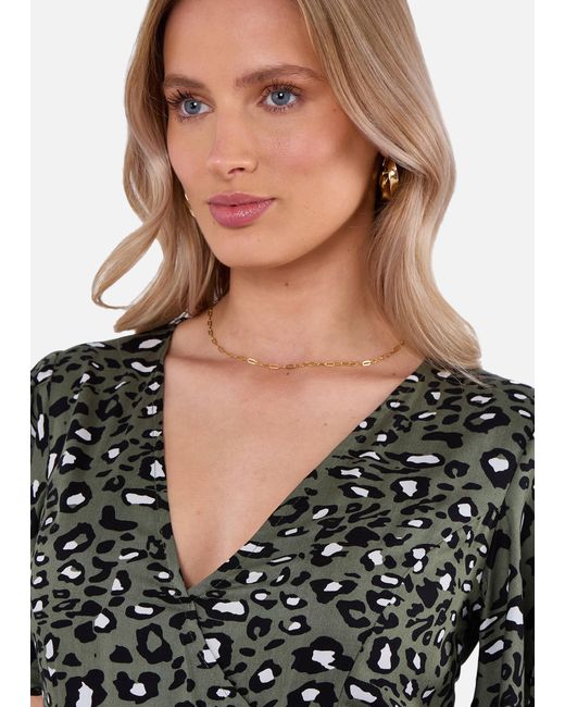 Gini London Green Animal Print Viscose Wrap Midi Dress