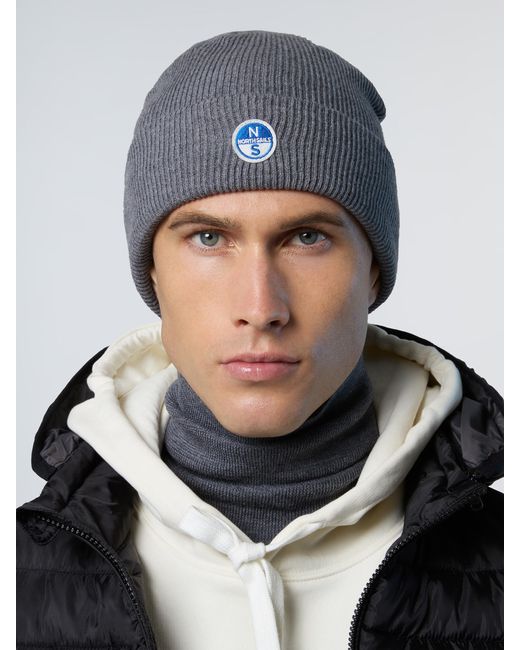 North Sails Beanie Micro-Rib-Strick Mit Logo-Patch in Blue für Herren