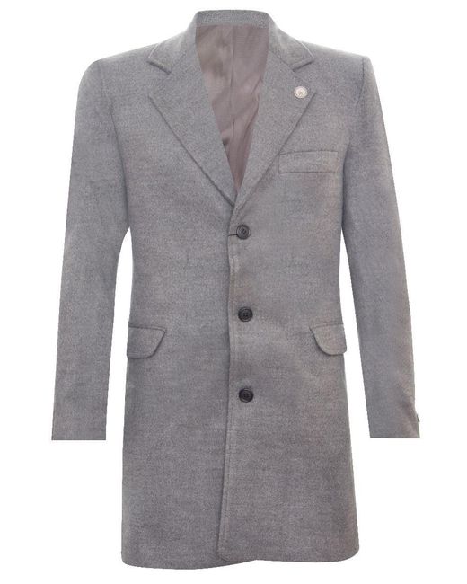 TruClothing Gray Long Wool Slim Fit Overcoat for men