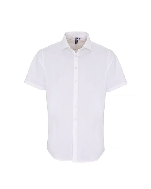 PREMIER White Stretch Fit Poplin Short Sleeve Shirt for men