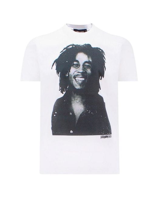 DSquared² Cool Fit Bob Marley Quote Design Wit T-shirt in het Blue voor heren