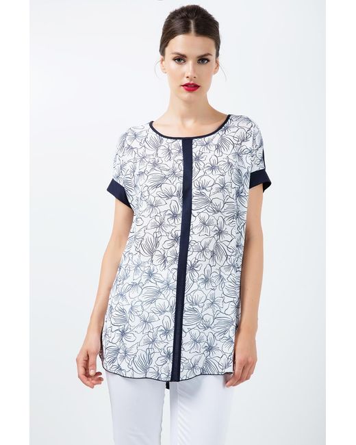 Conquista Top Met Bloemmotief En Korte Mouwen in het White