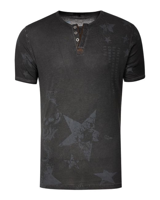 Rusty Neal T-shirt Met Ronde Hals En Henley-stijl, Met Opdrukken En Knoopsluiting in het Black voor heren