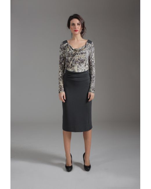 Conquista Effen Kleur En Print A-lijn Jurk Van Fashion in het Gray