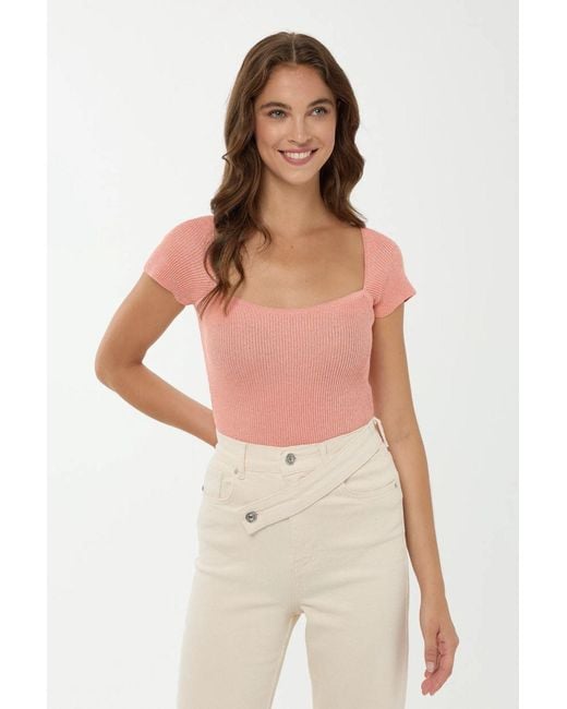 Hiccup White Square Collar Knitted Top