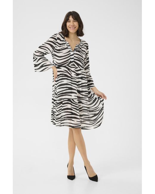 Kaffe White Kleid A-Shape Animal