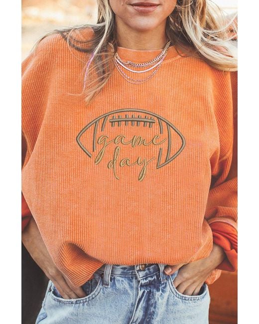 Azura Exchange Corduroy Voetbal Sweater in het Orange
