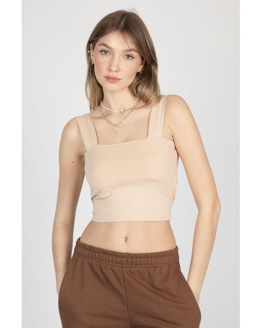 Hiccup Natural Square Neck Basic Crop Top