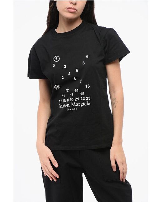 Maison Margiela Mm1 Mm10 Katoenen T-shirt Met Ronde Hals En Contrasterend Monogram In Zwart in het Black