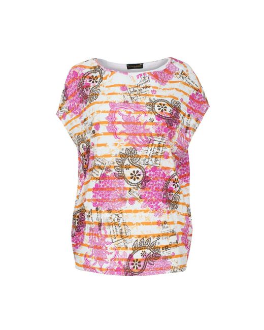 Conquista Pink Übergroße Eiförmige Bluse Aus Baumwoll-Ripstop Mit Ethno-Print