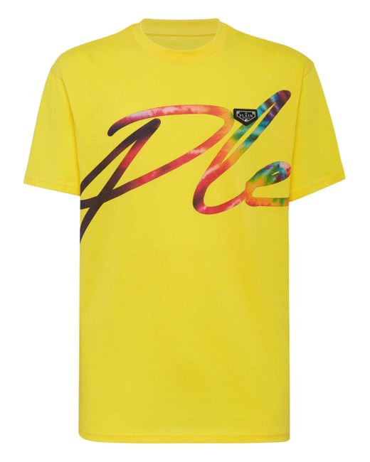 Philipp Plein T-shirt Ronde Hals Signature in het Yellow