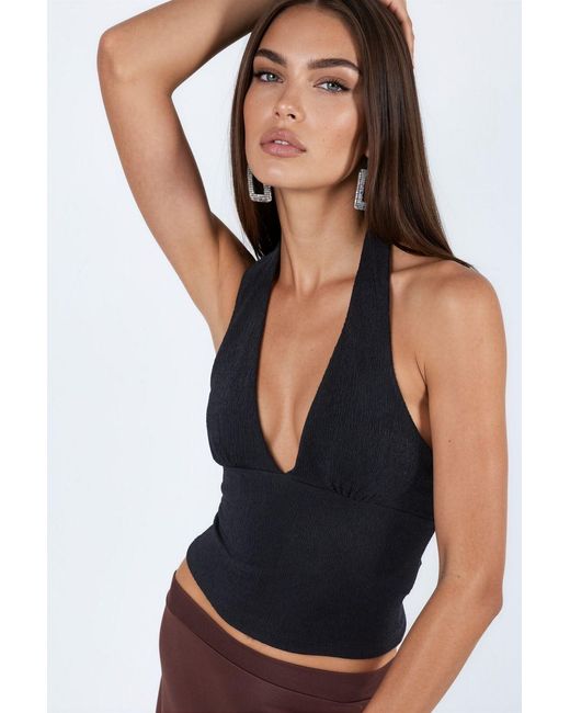 Busem Black Fitted Halter Crop Blouse With Cut-Out Detail